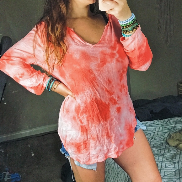 Ethereal Tops - 🔥 SALE Ethereal Coral and White Tye Dye Tunic